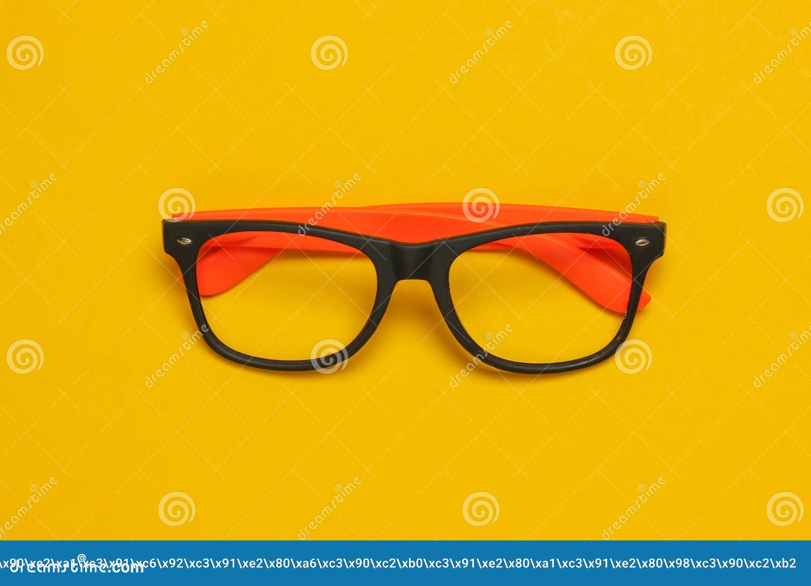 Stylish Glasses without Lenses on a Yellow Background. Top View Stock Image Image of specs