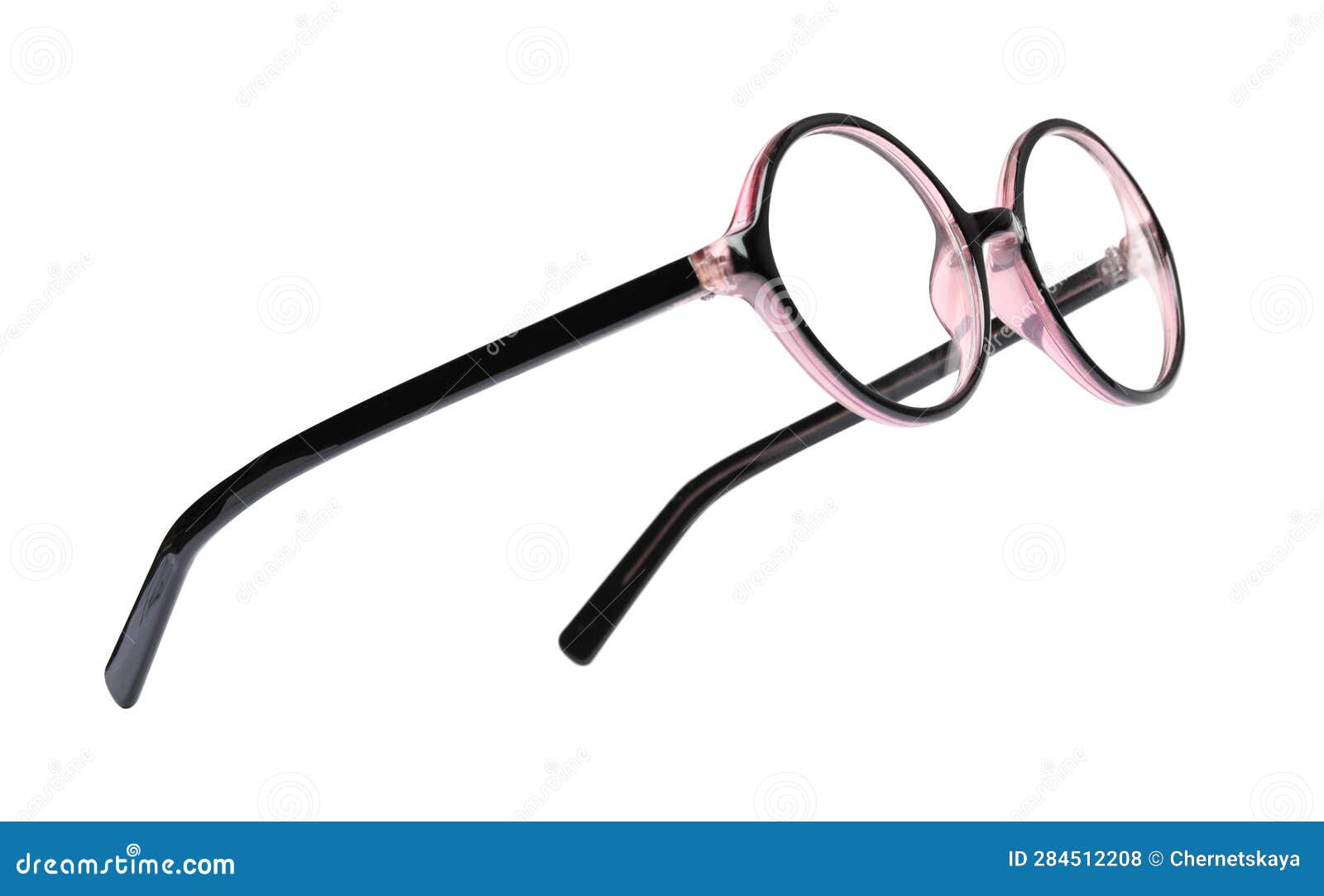 Stylish Glasses with Plastic Frame Isolated on White Stock Photo