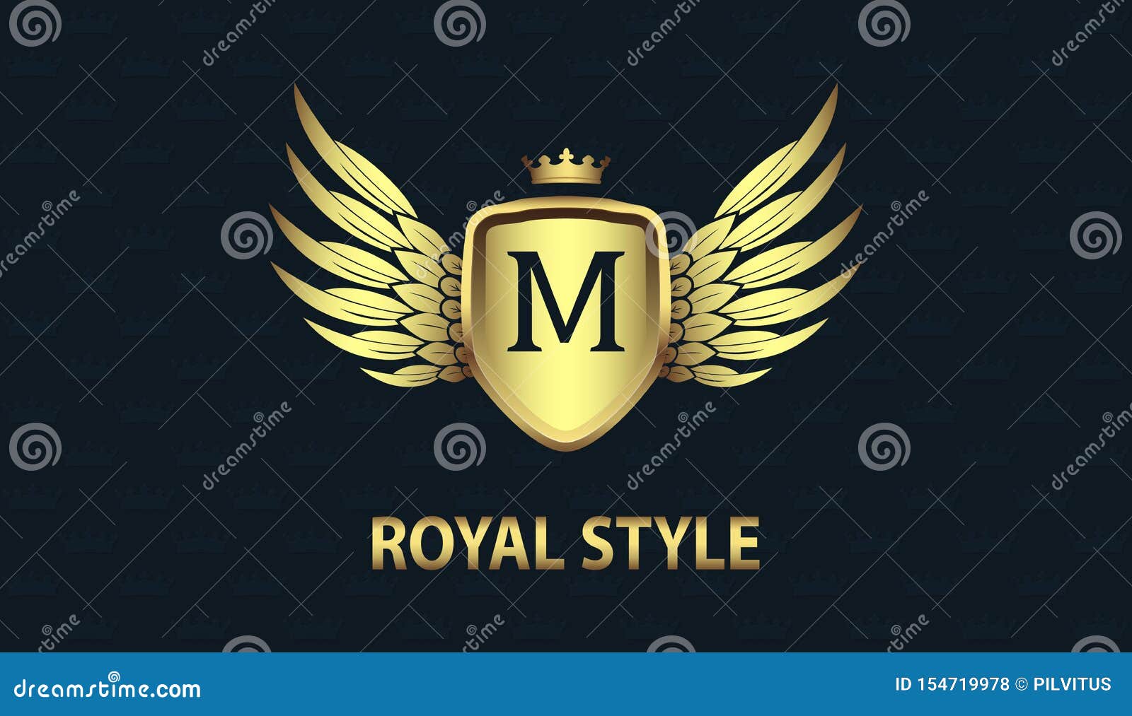 Stylish Gold Shield with Wings, Crown and Initial Letter M Isolated ...