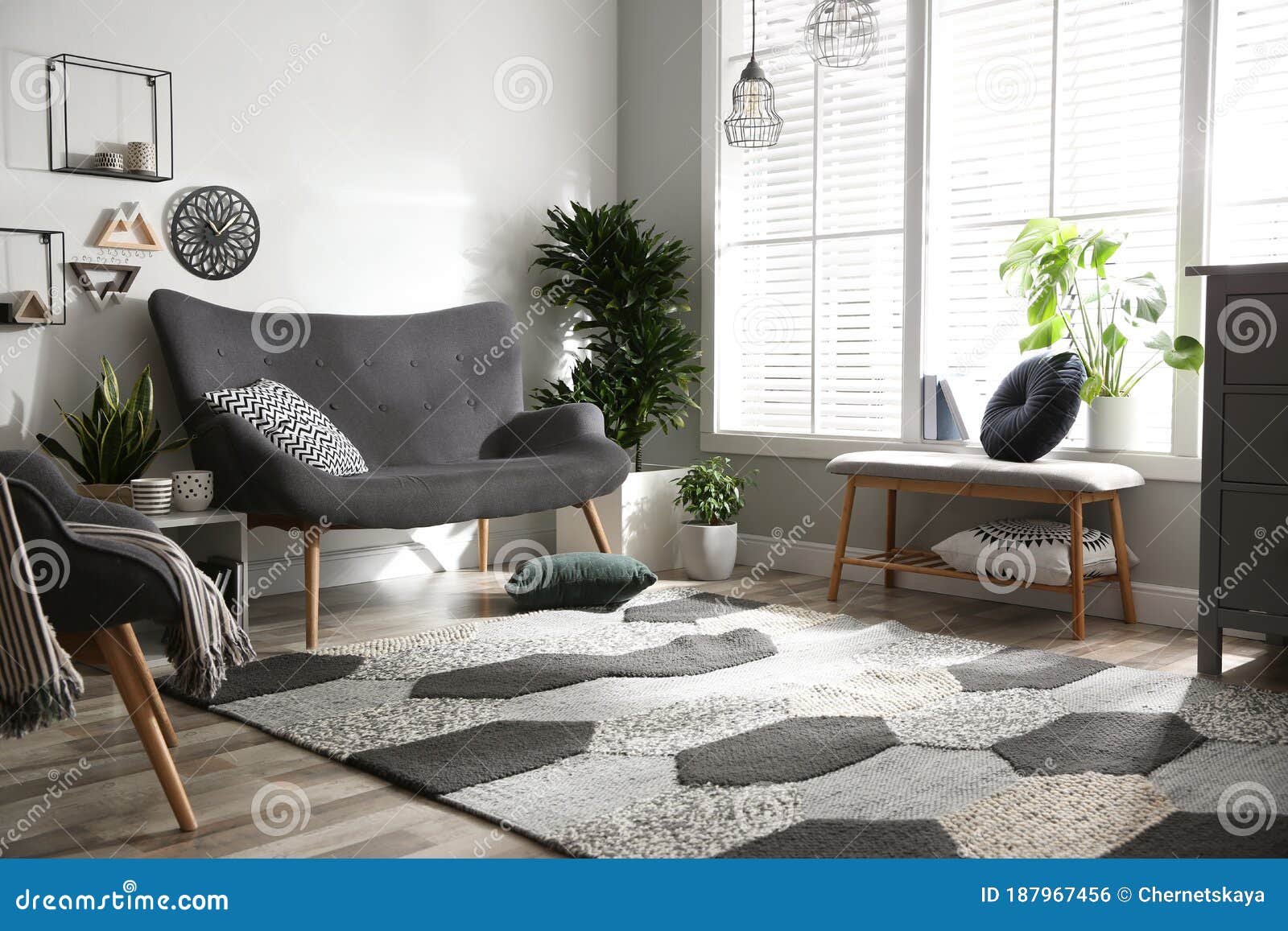 Stylish Grey Sofa in Modern Living Room Stock Photo Image of design