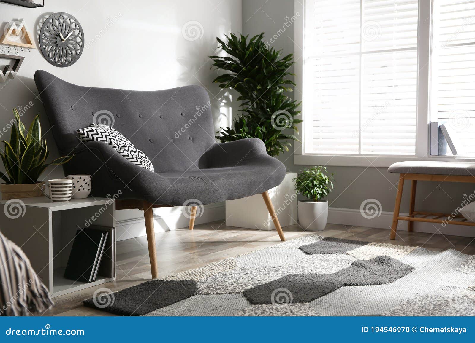 Stylish Grey Sofa in Modern Living Room Stock Photo Image of home