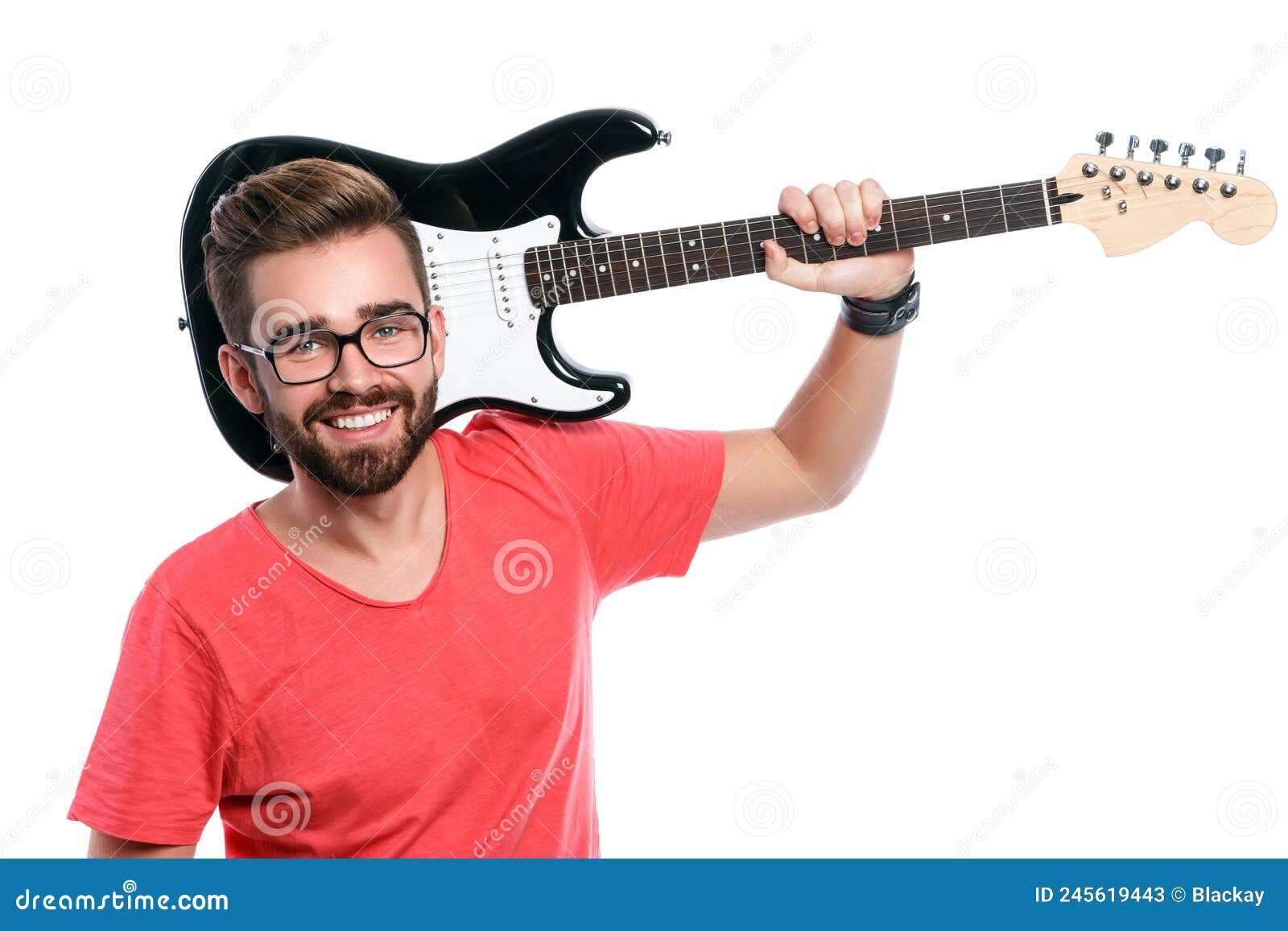 Guy with a Guitar on White Background Stock Image Image of attractive