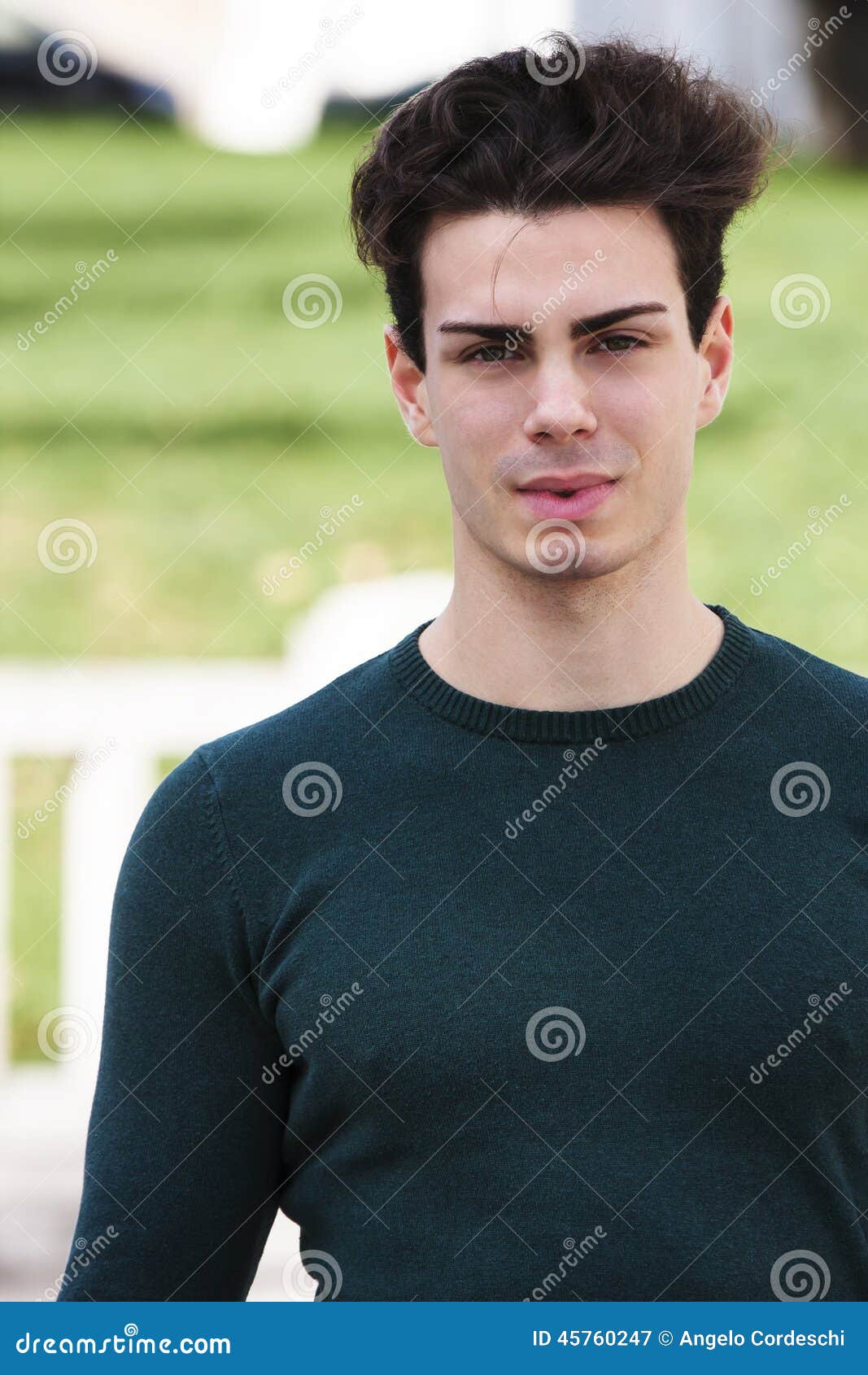 Stylish Hair Young Man Outdoors, Tight Knit Stock Photo 