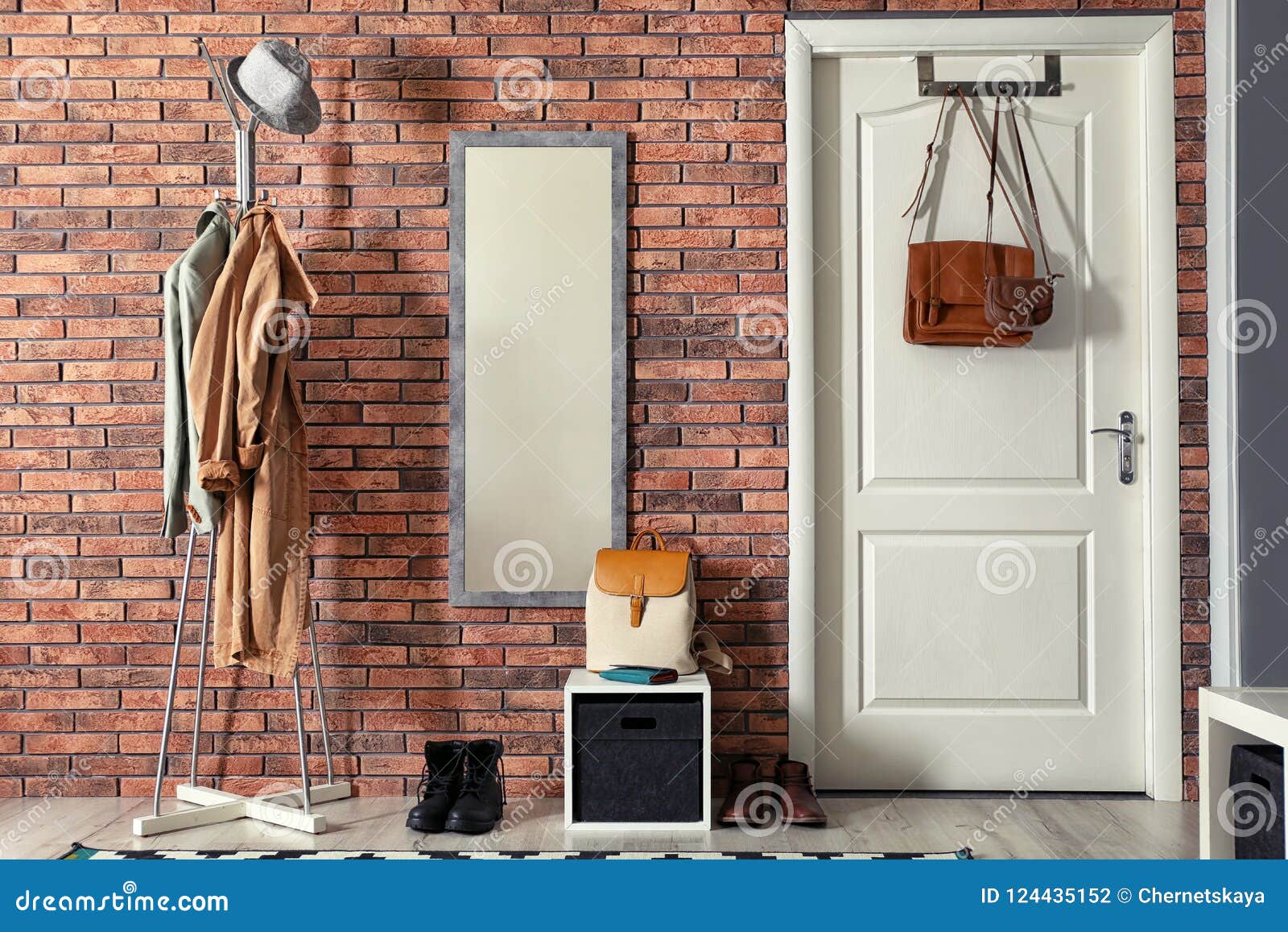 Stylish Hallway Interior with Mirror and Stand Stock Photo Image of