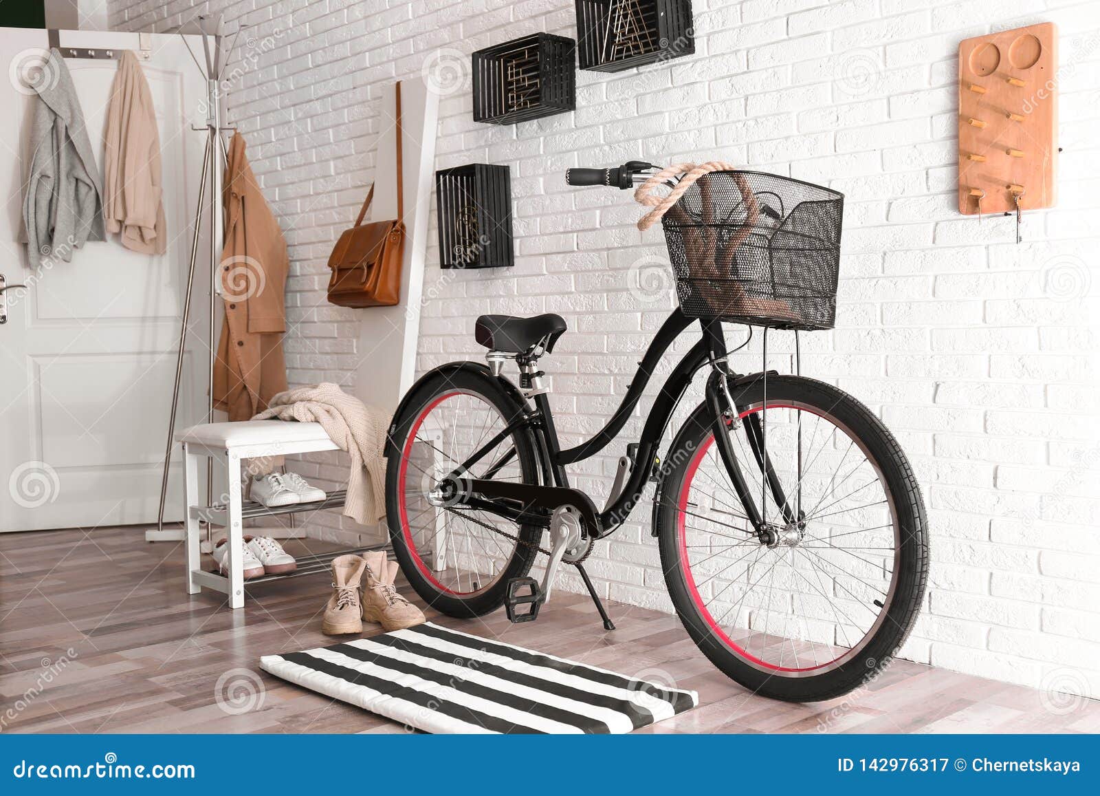 Stylish Hallway Interior with Modern Bicycle Stock Image Image of