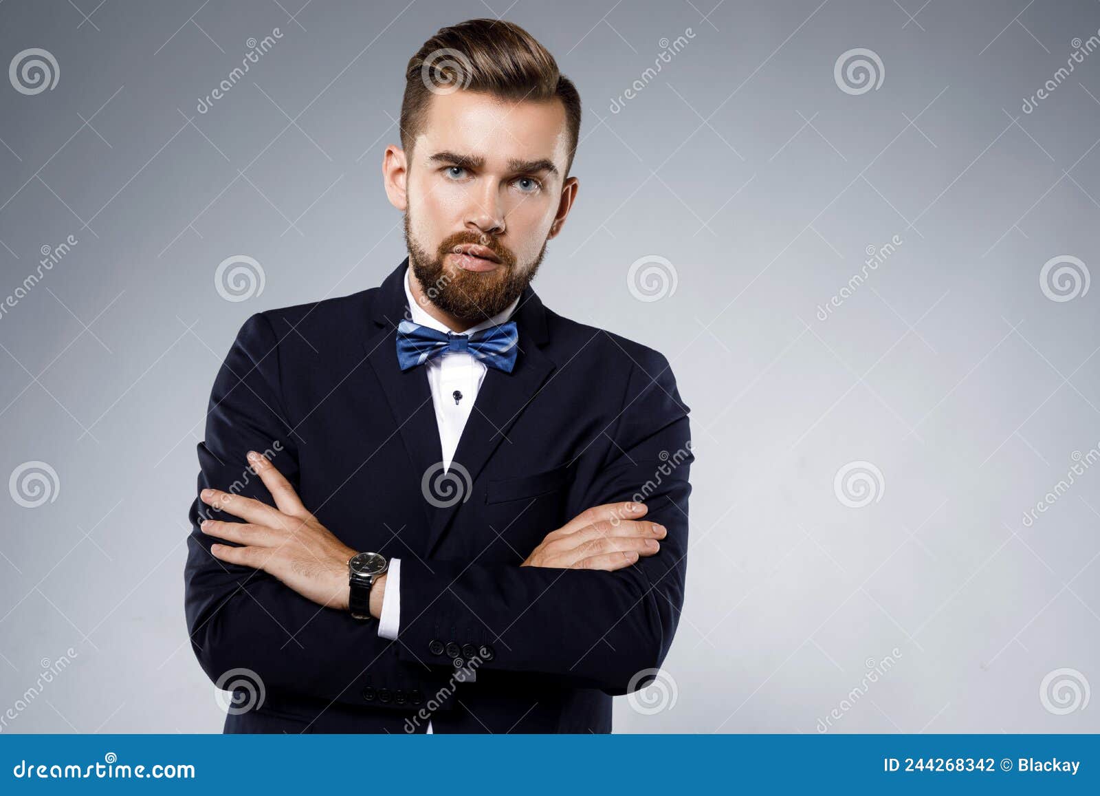 Stylish Handsome Man Wearing a Classic Suit with Bow-tie Stock Photo ...
