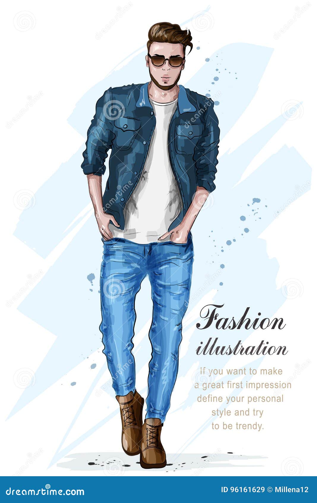 stylish handsome man in fashion clothes. fashion man. hand drawn male model. sketch.