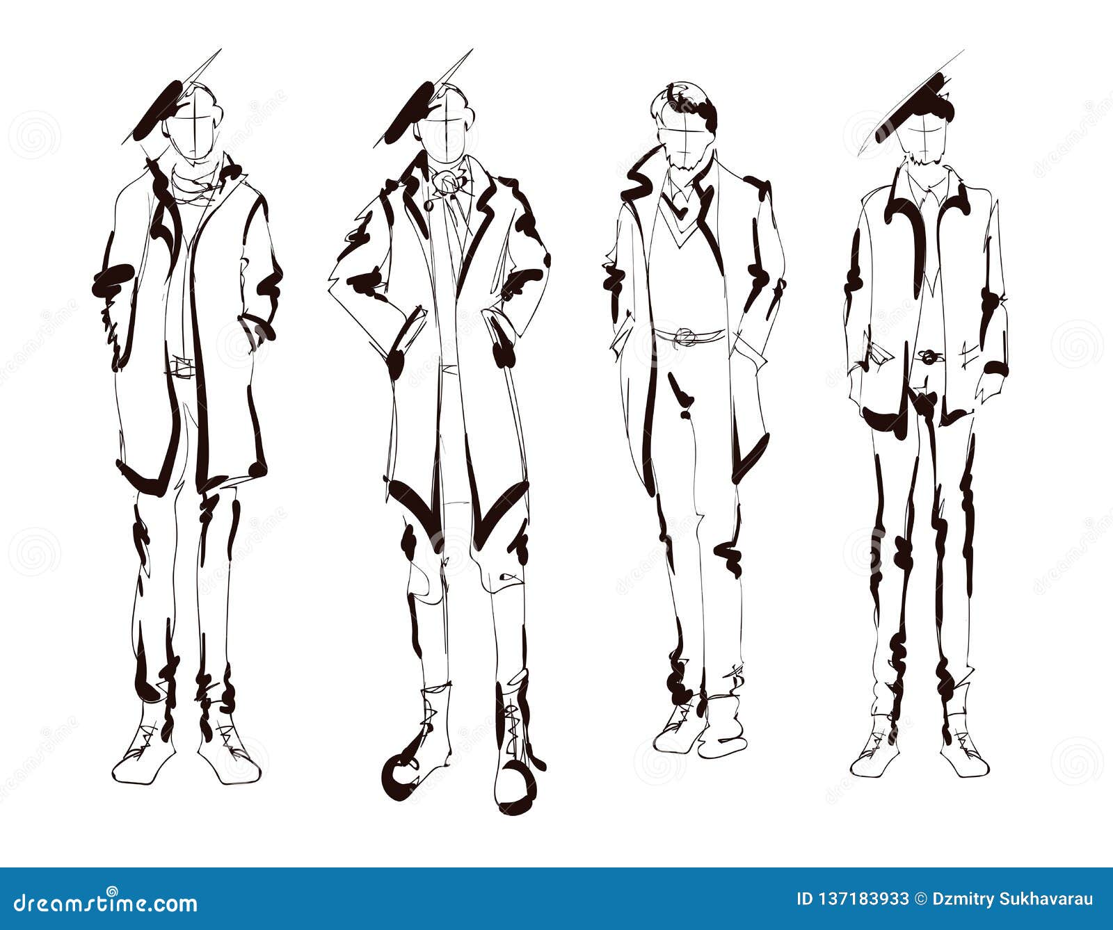 Vector Single Sketch Illustration - Fashion Male Model in Underwear Stock  Vector | Adobe Stock