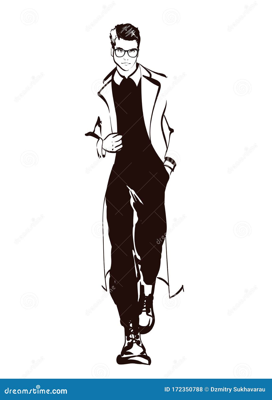 Stylish Handsome Man In Fashion Clothes. Fashion Man. Hand Drawn Male Model.  Sketch. Vector Illustration. Royalty Free SVG, Cliparts, Vectors, and Stock  Illustration. Image 150411933.