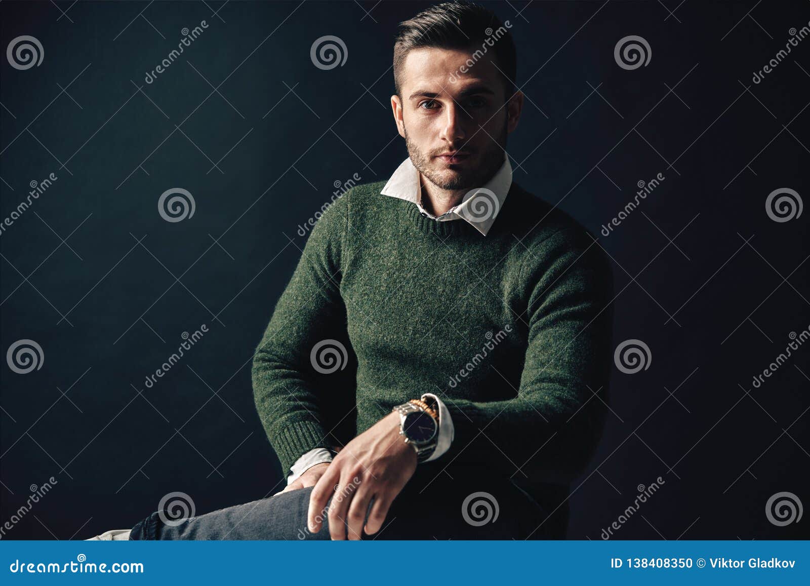 Stylish Handsome Man Portrait on Dark Background Stock Photo - Image of ...