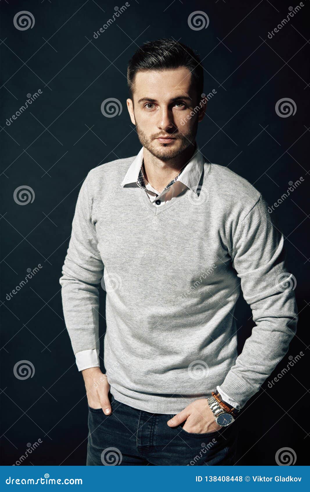 Stylish Handsome Man Portrait On Dark Background Stock Photo - Image of ...