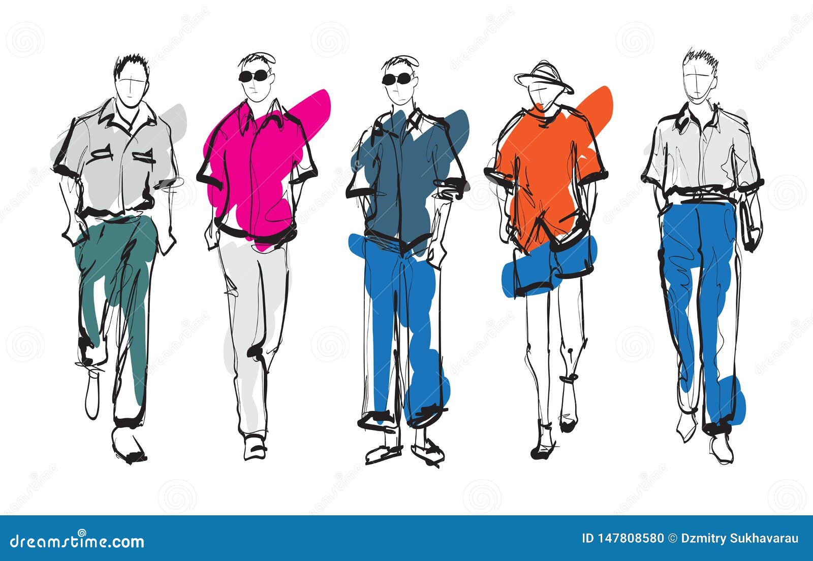 Vector Sketch Men Model In Green Shirt And Black Trousers Stock  Illustration - Download Image Now - iStock