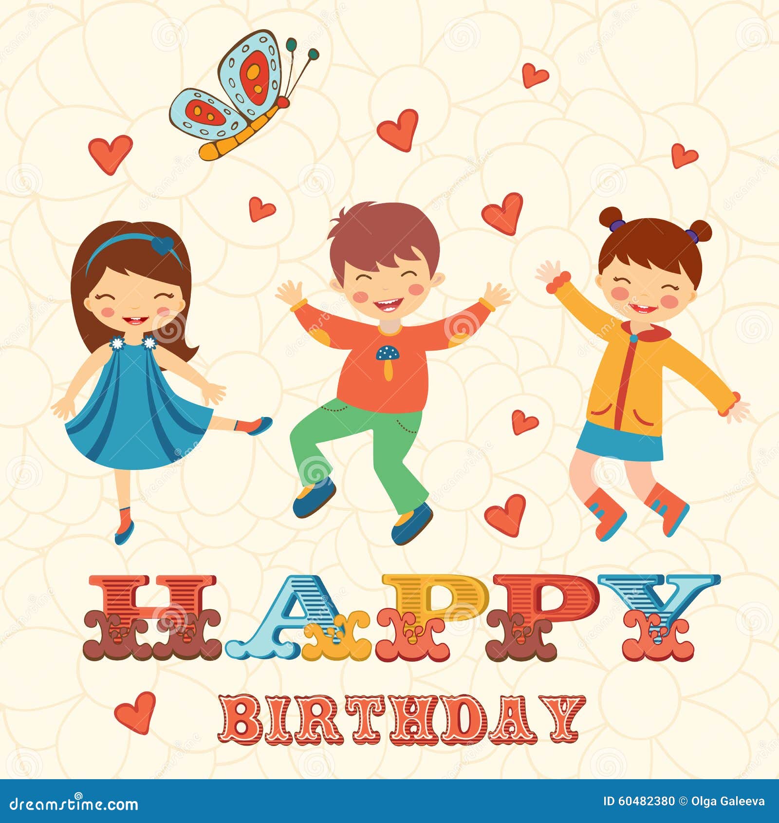 Stylish Happy Birthday Card with Cute Kids Jumping Stock Vector ...