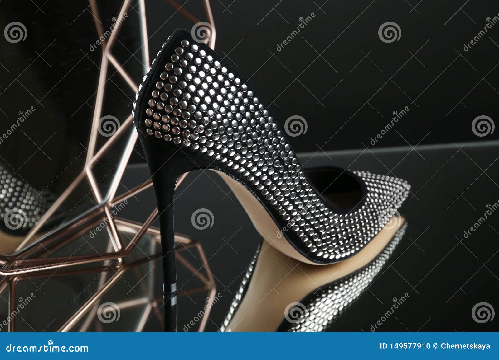 Stylish High Heel Shoe on Mirror Surface Stock Photo Image of mirror
