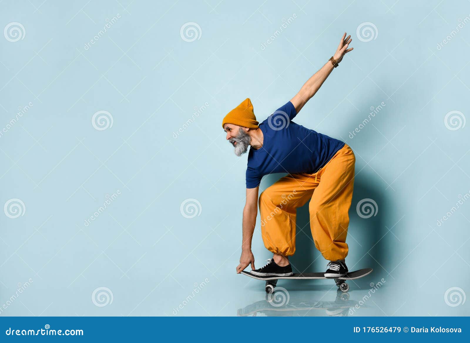 Stylish Hipster Bearded Man with Skateboard. Stock Image - Image of ...