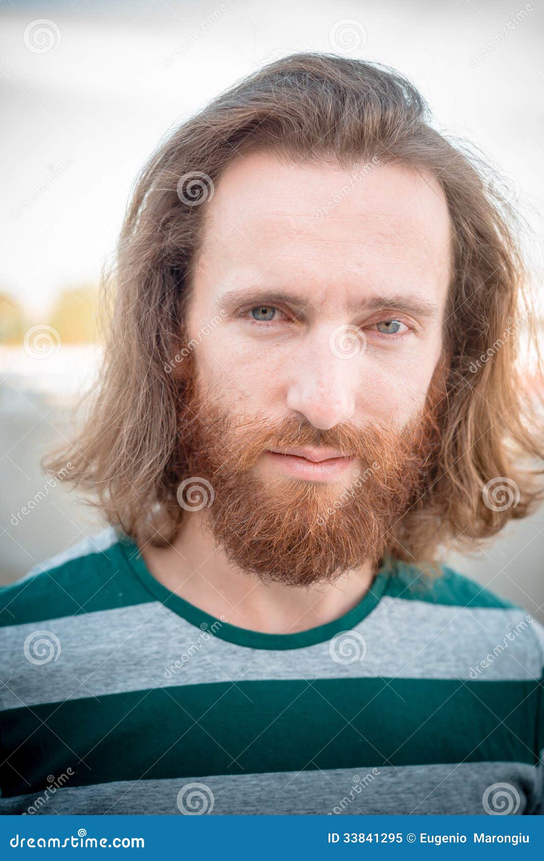 Stylish Hipster Model With Long Red Hair And Beard 