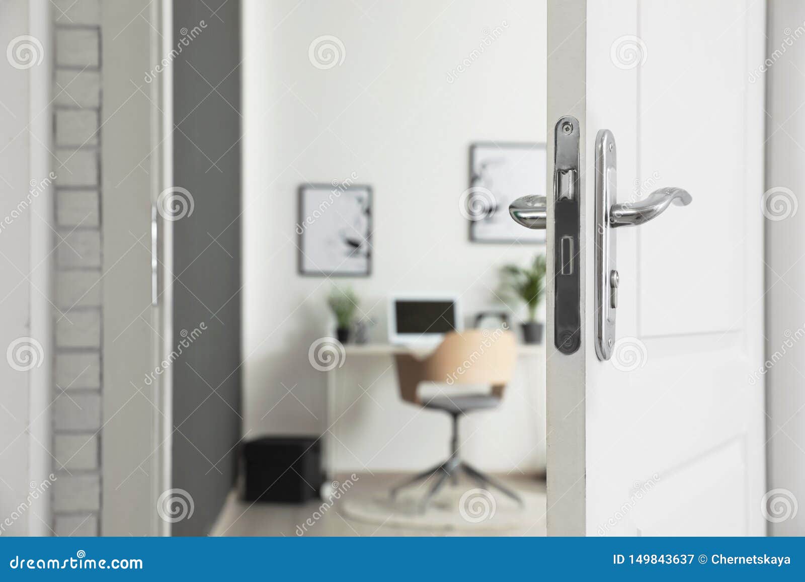 Home Office Interior, View through Open Door Stock Image Image of