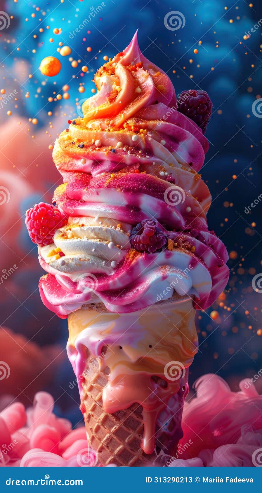a stylish ice cream card in the maximalist, bold cluttercore trend with rich colors and bold  touches.