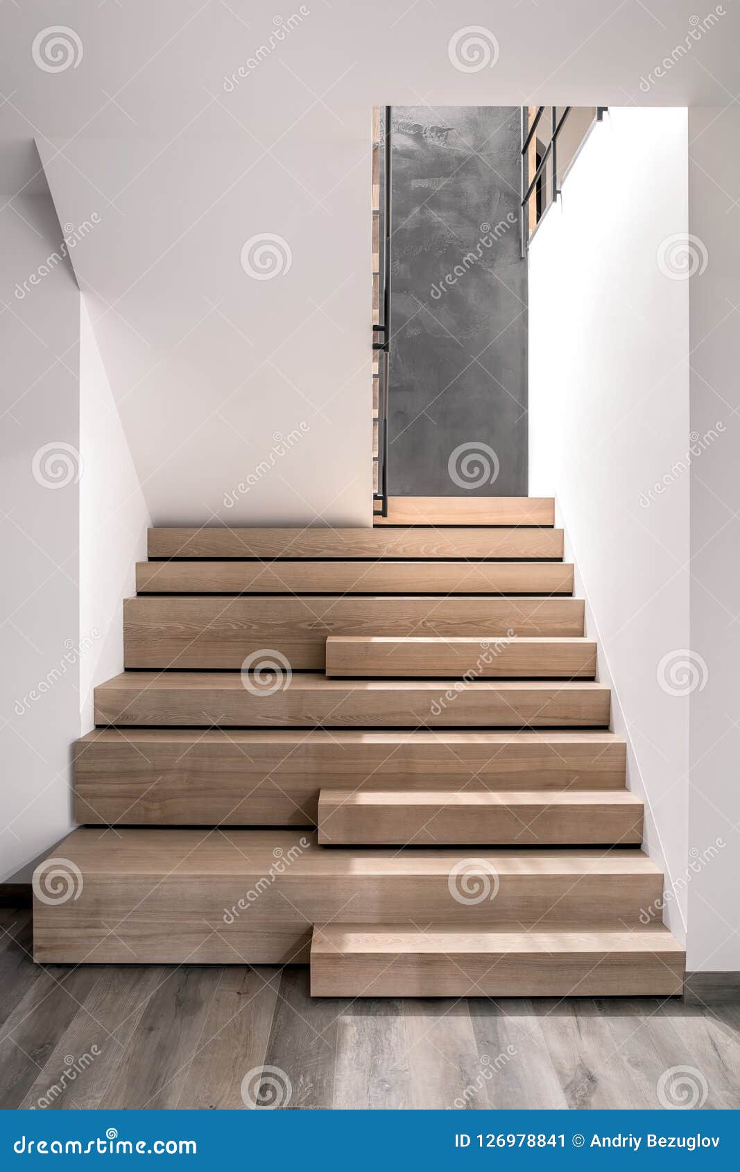 Stylish Interior In Modern Style With Wooden Stair Stock
