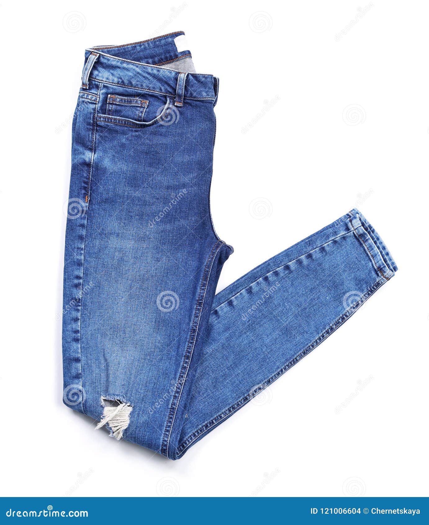 Stylish Jeans on White Background Stock Photo - Image of fabric ...