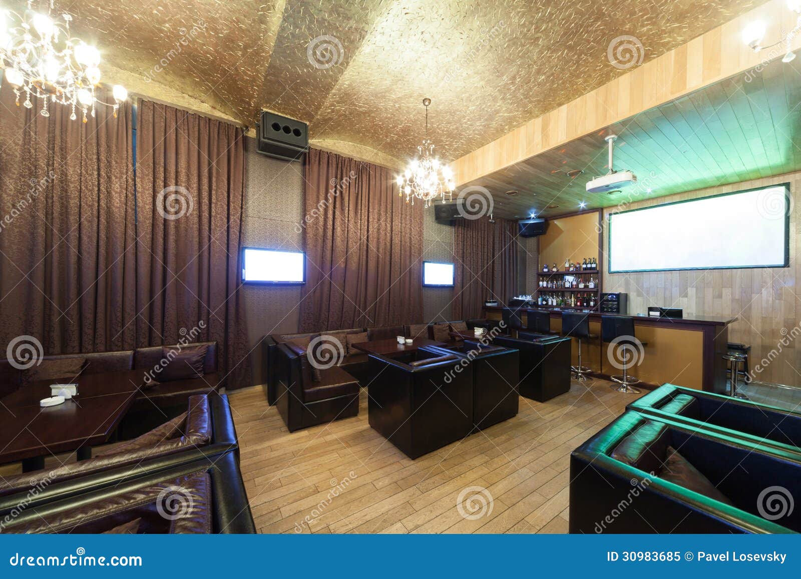 Stylish Karaoke Bar with Leather Armchairs Stock Image Image of