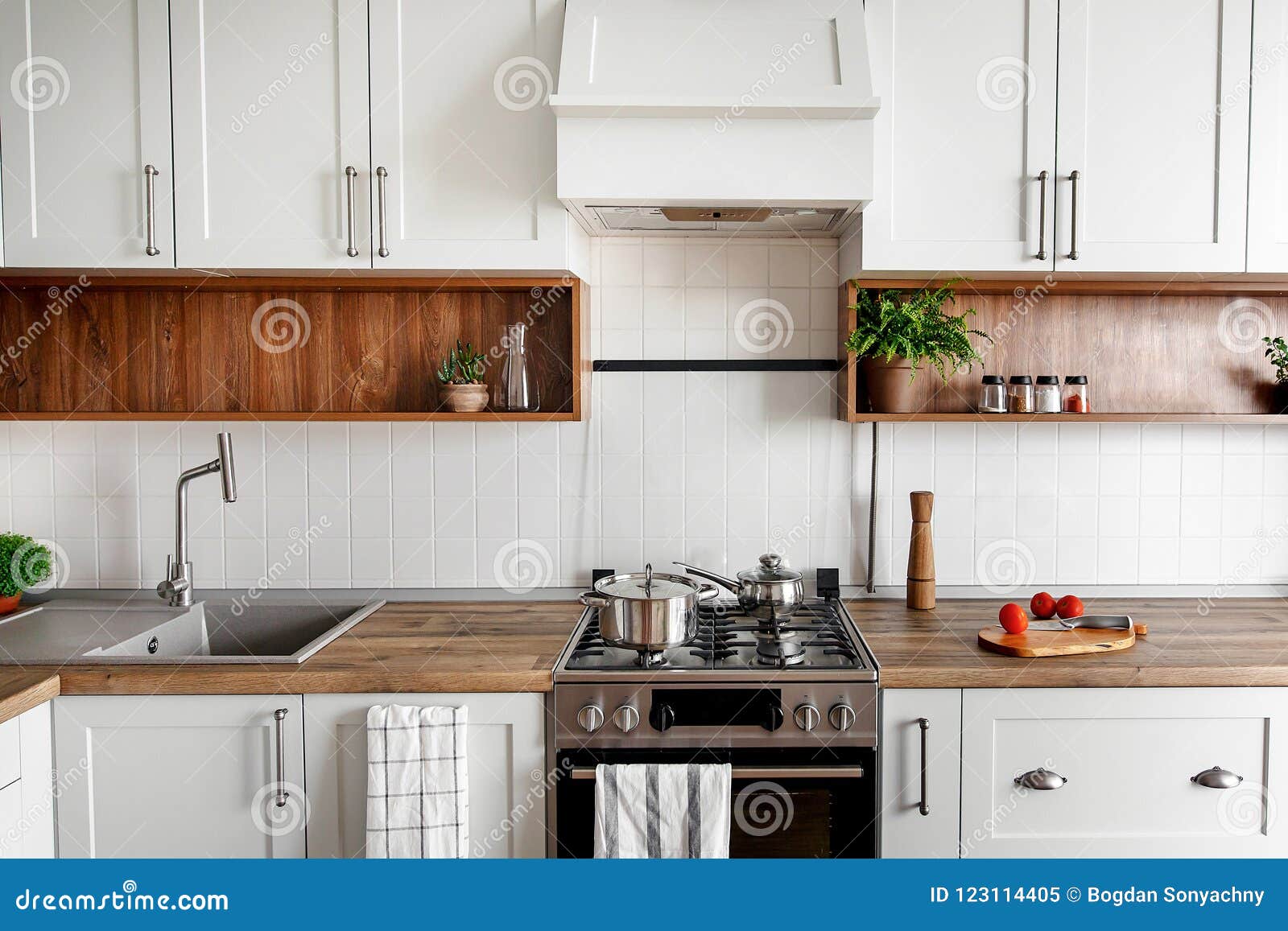 Stylish Kitchen Interior With Modern Cabinets And Stainless Steel