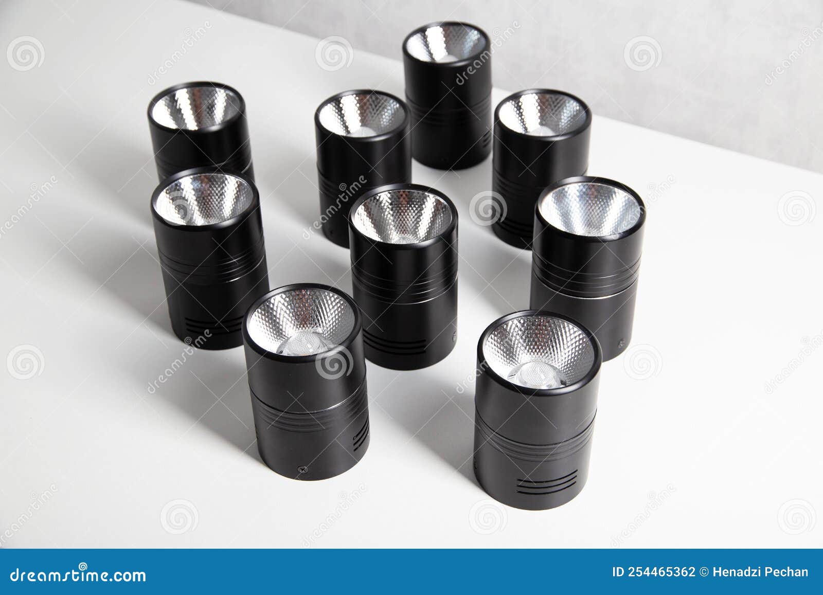 Stylish LED Ceiling Spotlights on a White Background. New Room Lighting