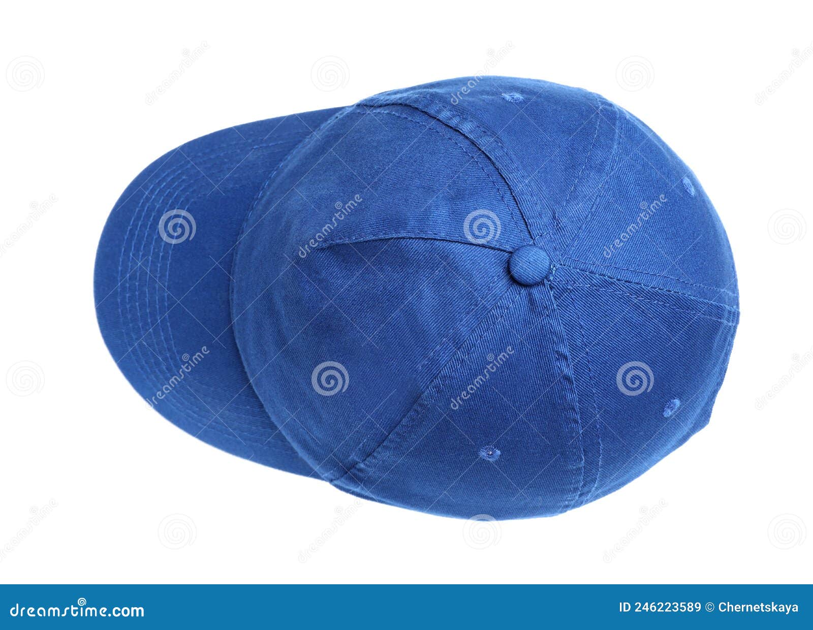 Stylish Light Blue Baseball Cap Isolated on White, Top View Stock Image