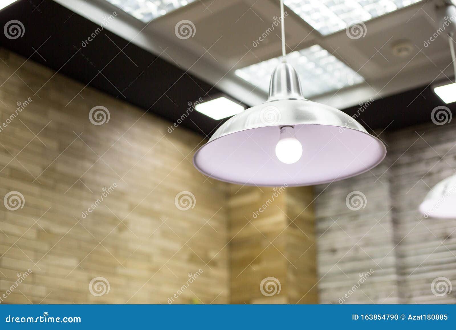 Stylish Lights on the Ceiling of the Barber Shop. Shallow Depth of