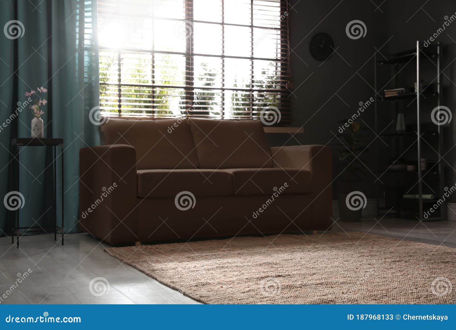 Stylish Living Room with Elegant Leather Sofa Stock Image Image of