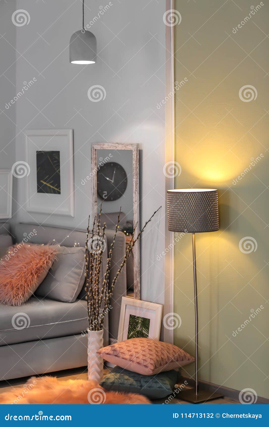 Stylish Living Room Interior with Lamp Stock Photo Image of lamps
