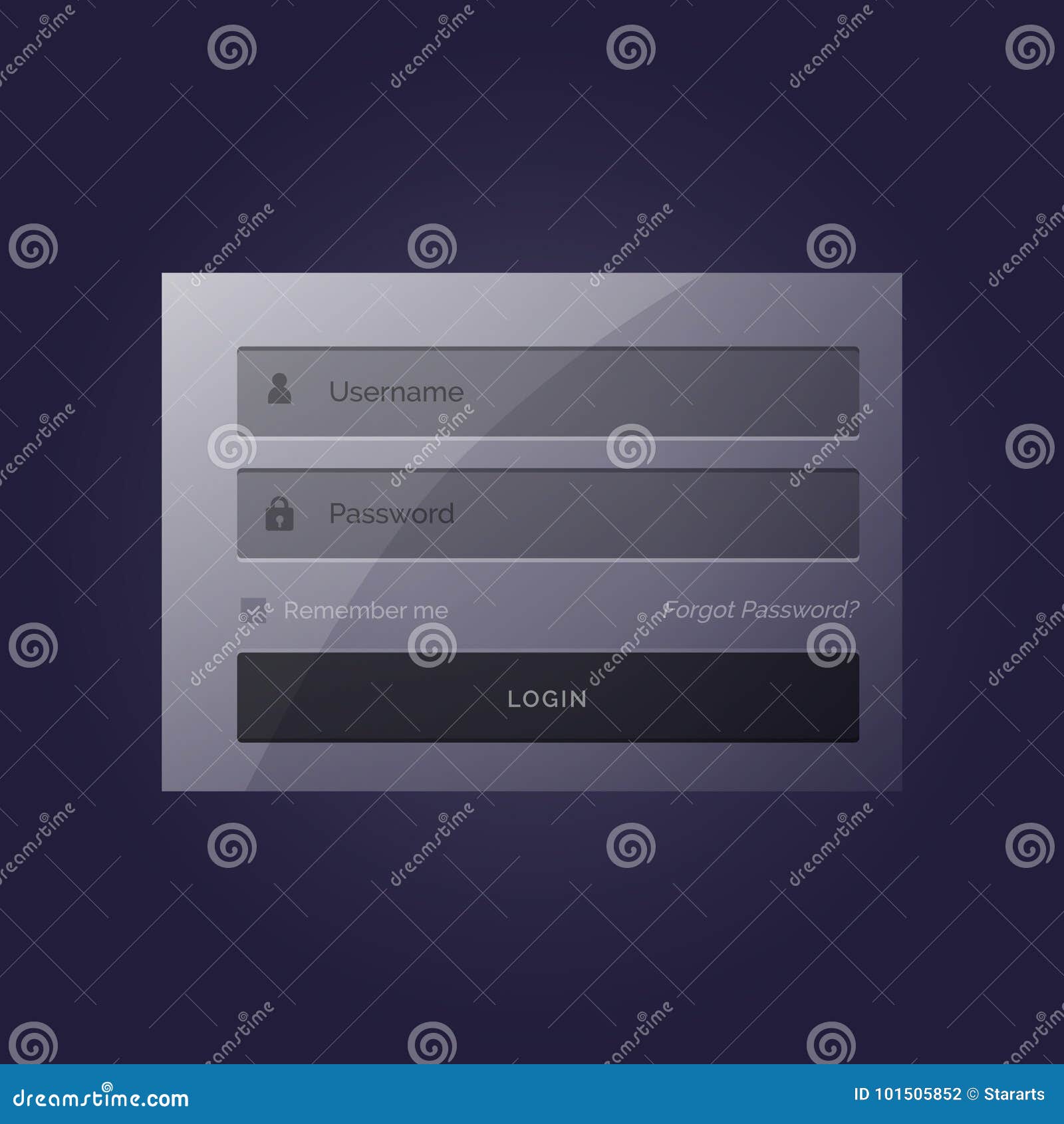 Stylish Login Form Modern Template Design In Dark Theme Stock Vector