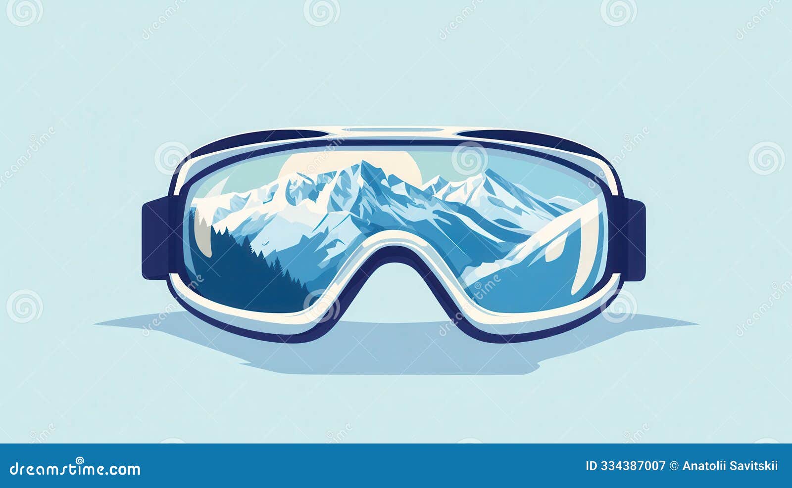 a stylish logo showcases ski goggles reflecting serene snow-covered mountains, perfect for winter sport enthusiasts and