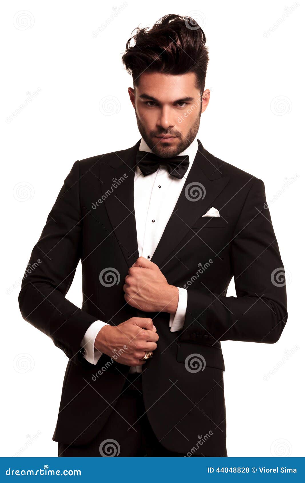 Stylish Man In Elegant Black Suit And Bowtie Stock Photo 