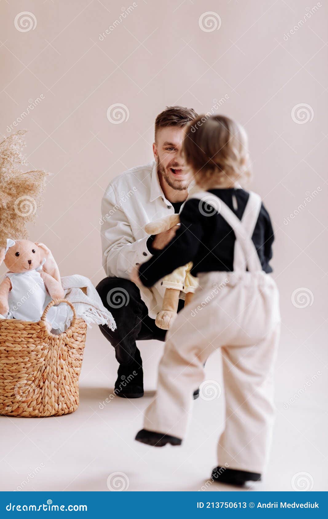 Stylish Man is Having Fun with Cute Child Baby Girl in Decorated ...