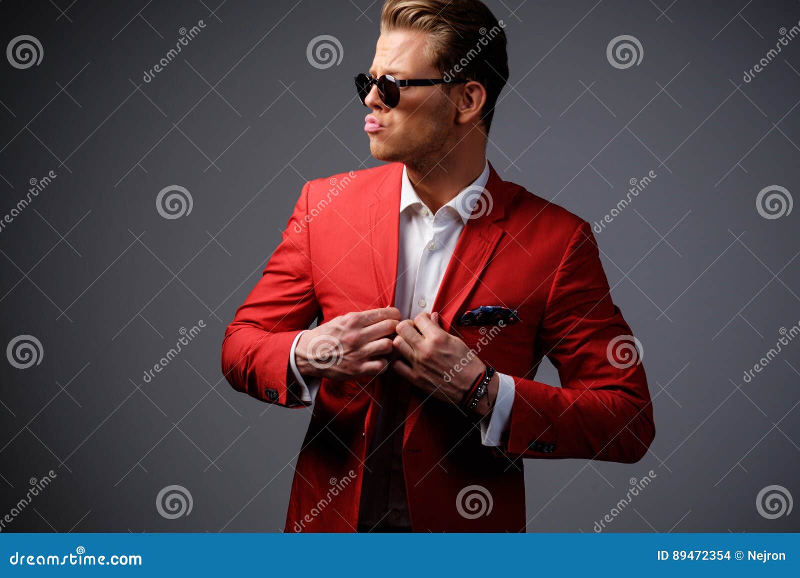 Stylish man in red jacket stock photo. Image of hairstyle 89472354