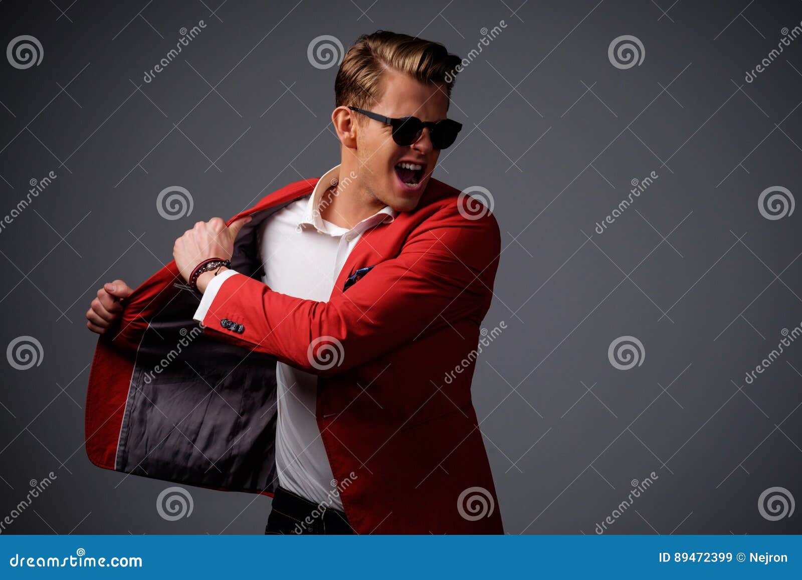 Stylish man in red jacket stock image. Image of dressed 89472399