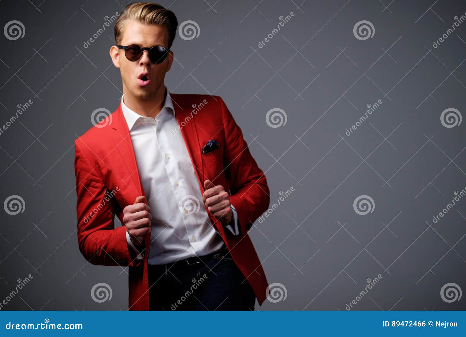 Stylish man in red jacket stock photo. Image of adult 89472466
