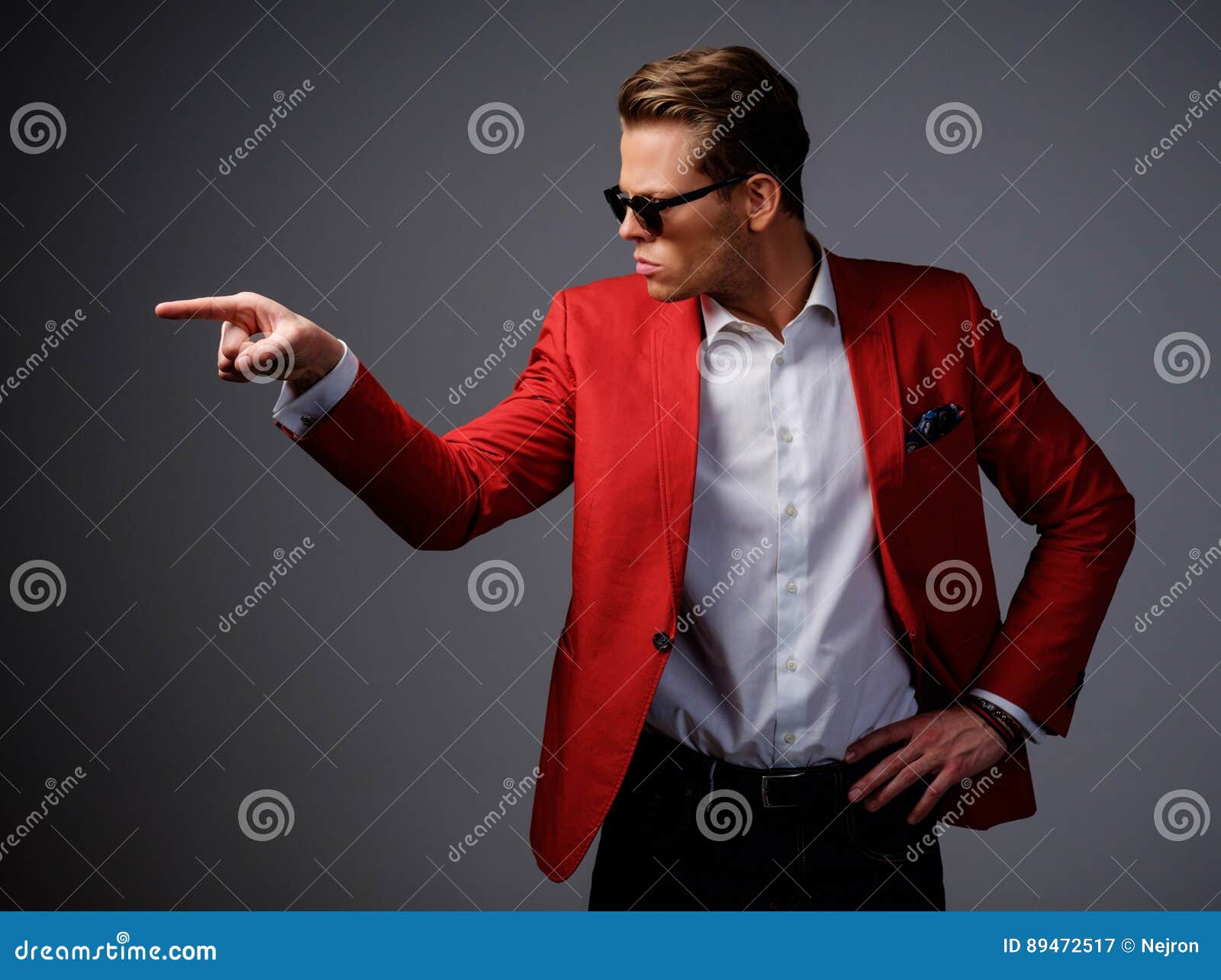 Stylish man in red jacket stock image. Image of shirt 89472517