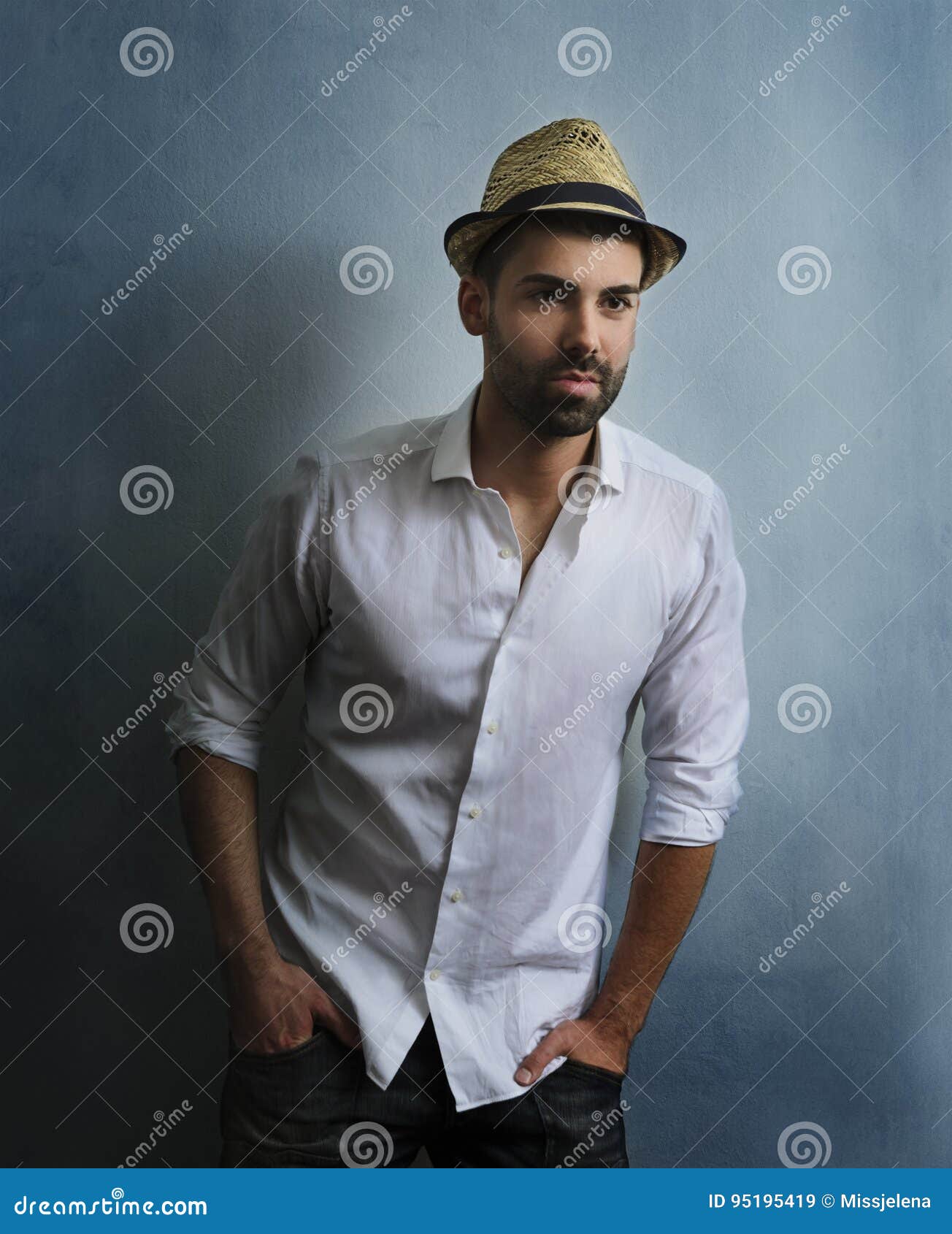 Stylish man with retro hat stock image. Image of beard - 95195419