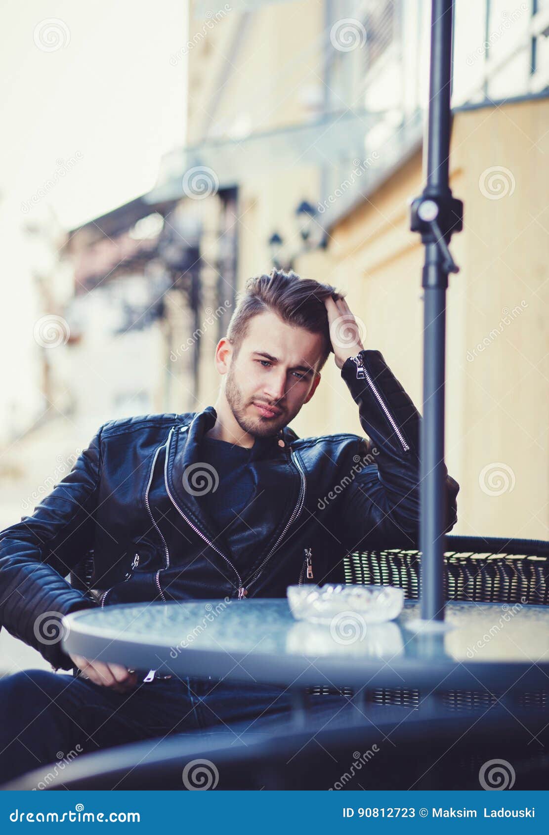 Stylish Man Wearing Black Leather Jacket Stock Image - Image of ...