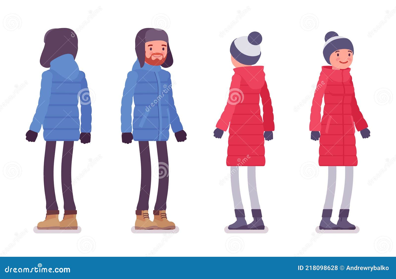 Stylish Man and Woman in a Down Jacket Standing Stock Vector ...