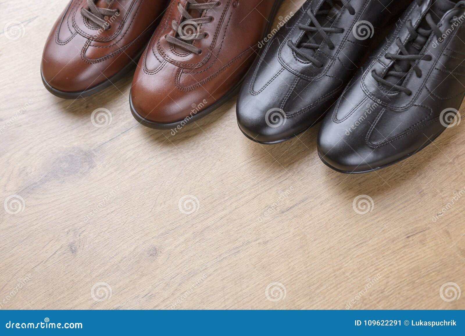 Stylish Men Leather Shoes on Wooden Background Stock Image - Image of ...