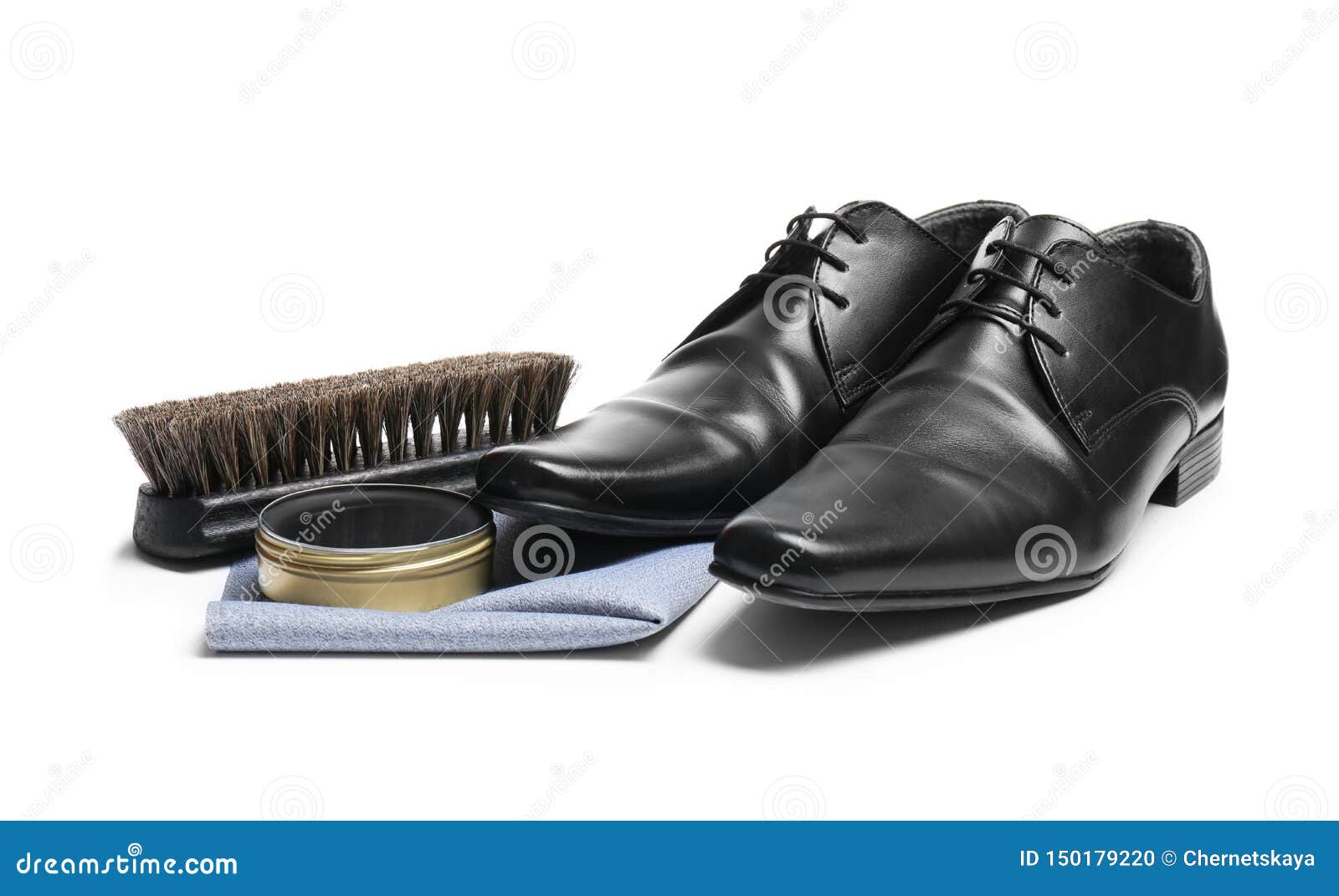 Stylish Men`s Footwear and Shoe Care Accessories on White Stock Photo ...