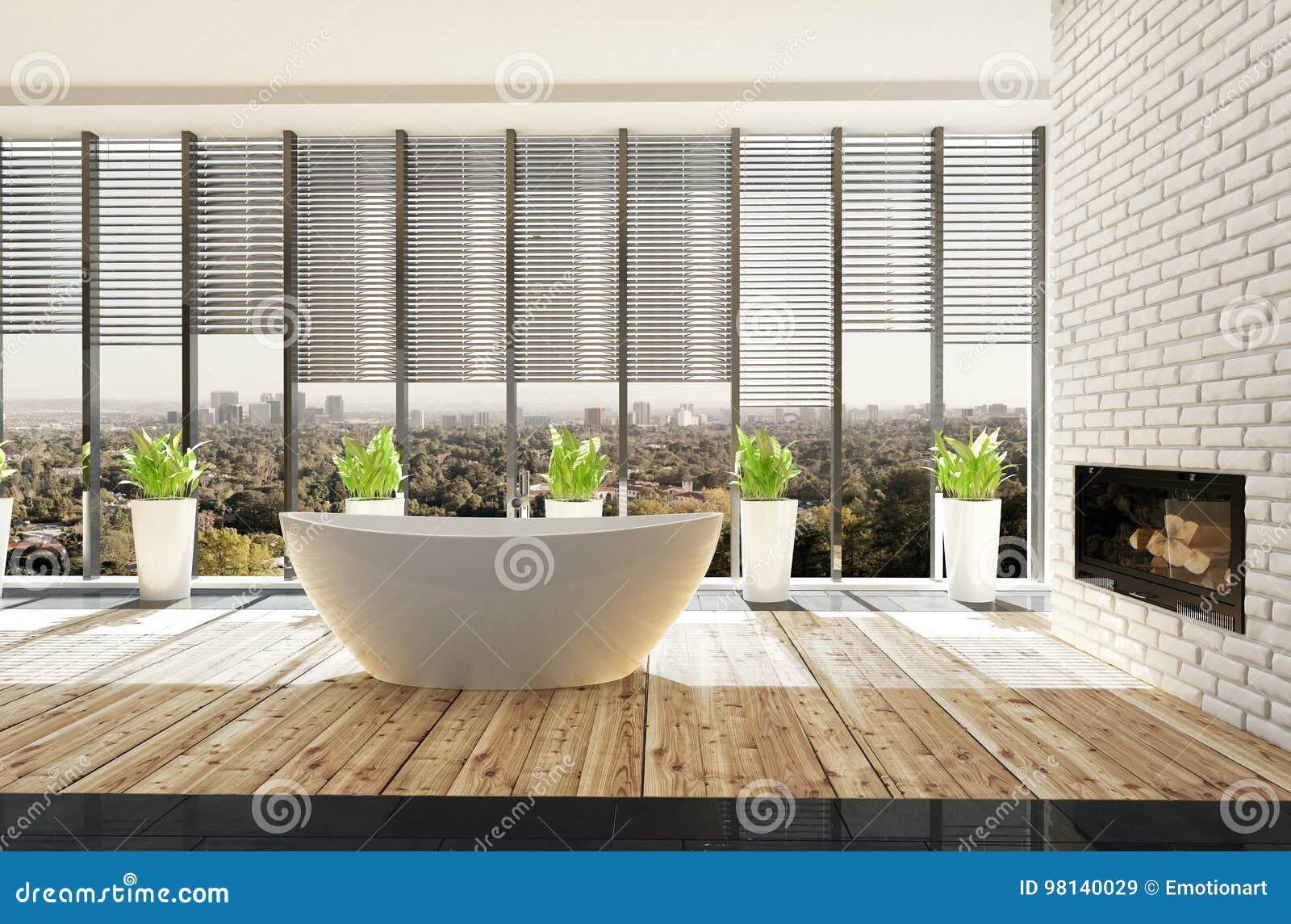 Stylish Minimalist Bathroom with Potted Plants Stock Illustration ...