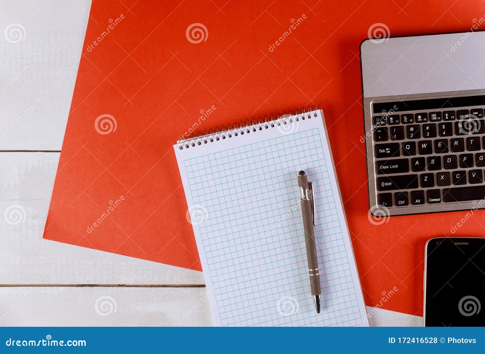 Stylish Office Table Desk of Office Supplies Computer Keyboard Notepad