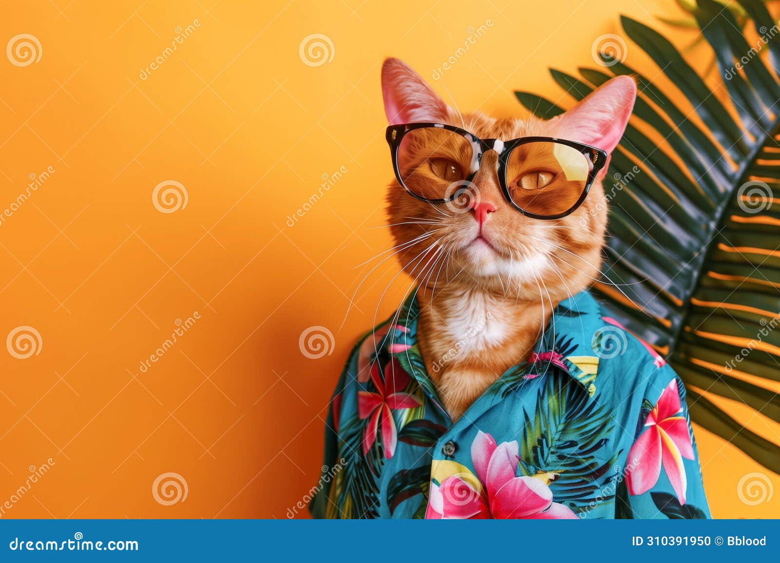 stylish orange cat with trendy glasses and shirt