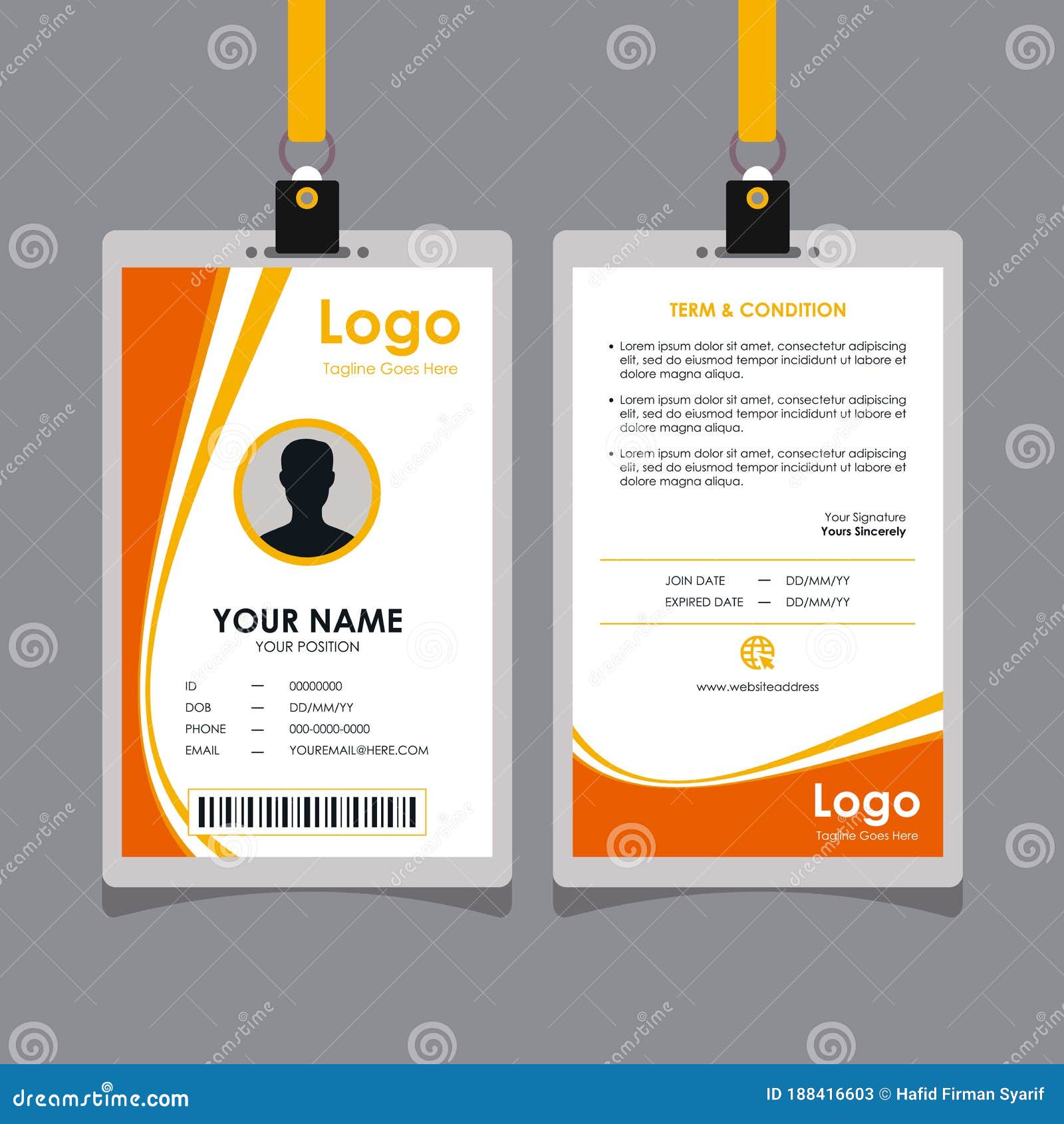 Stylish Orange Curvy Id Card Design Template Vector Stock Vector In Pvc Card Template