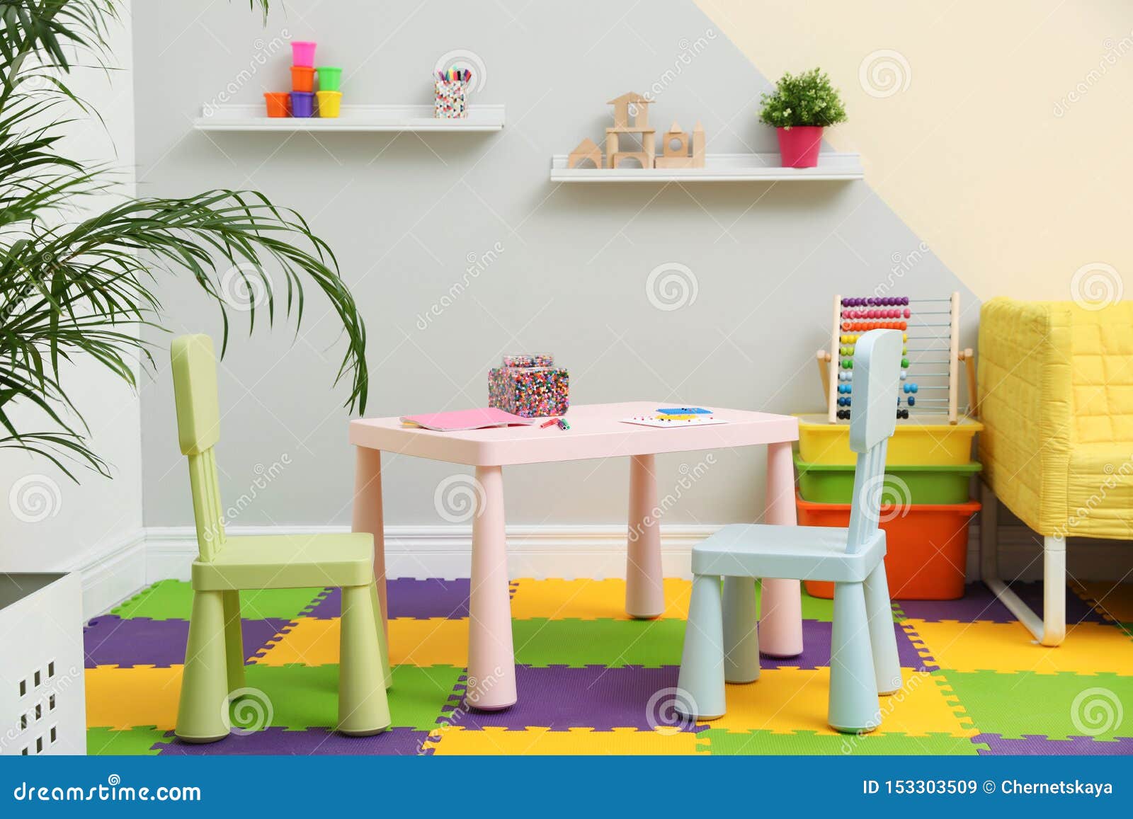 Stylish Playroom with Table, Chairs and Sofa Stock Image Image of chairs, comfortable 153303509