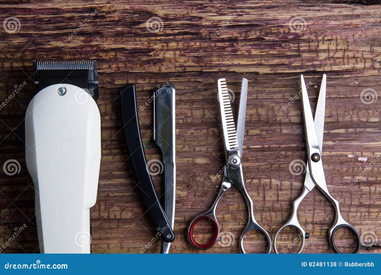 stylish professional barber clippers hair clippers hair sciss scissors razor haircut accessories wood background copy 82481138